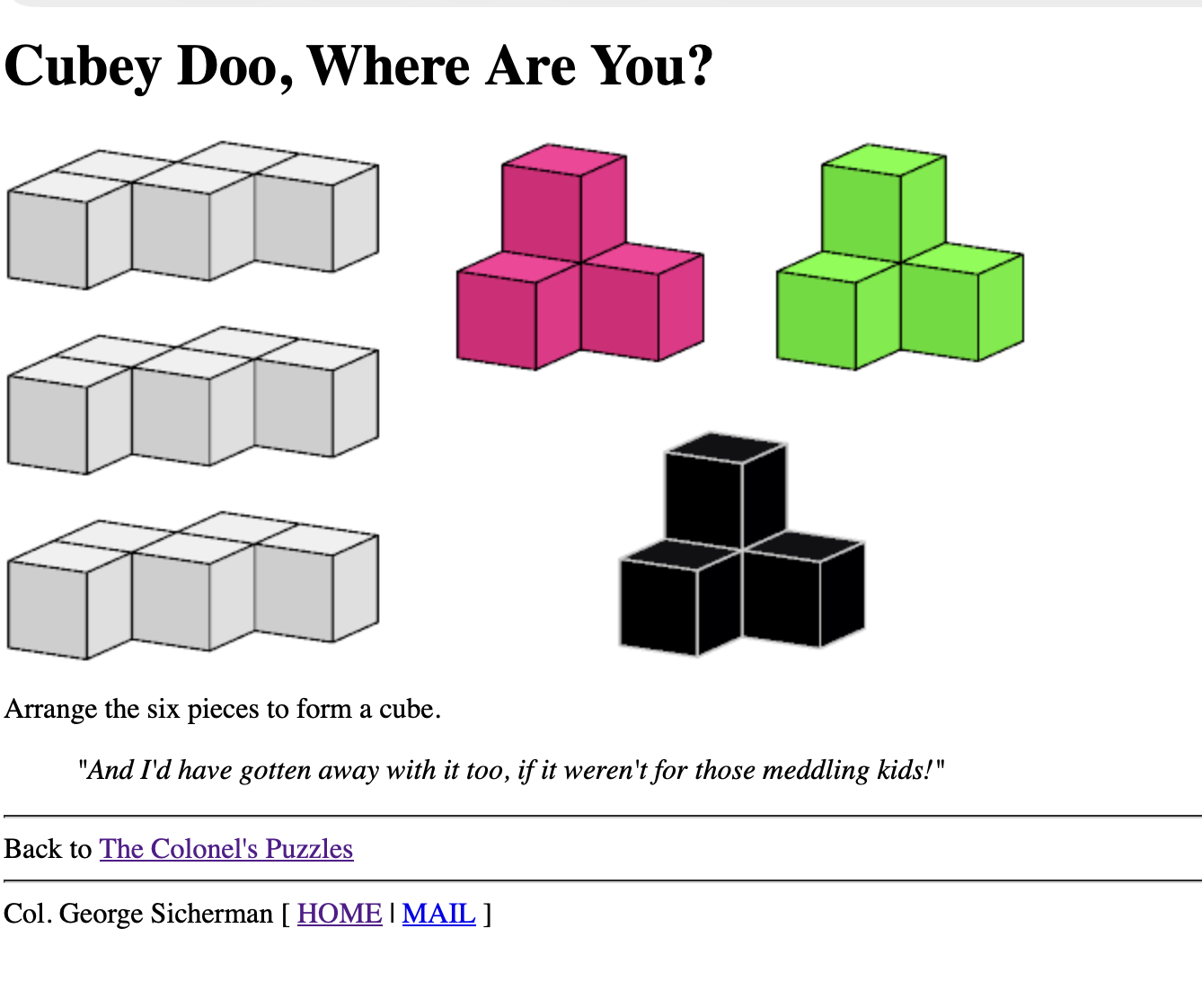 The Cubey doo puzzle from Col. George Sicherman website